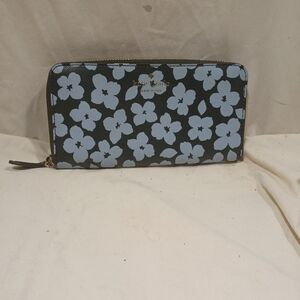 Kate Spade Black and Blue Floral Zip-Around Wallet